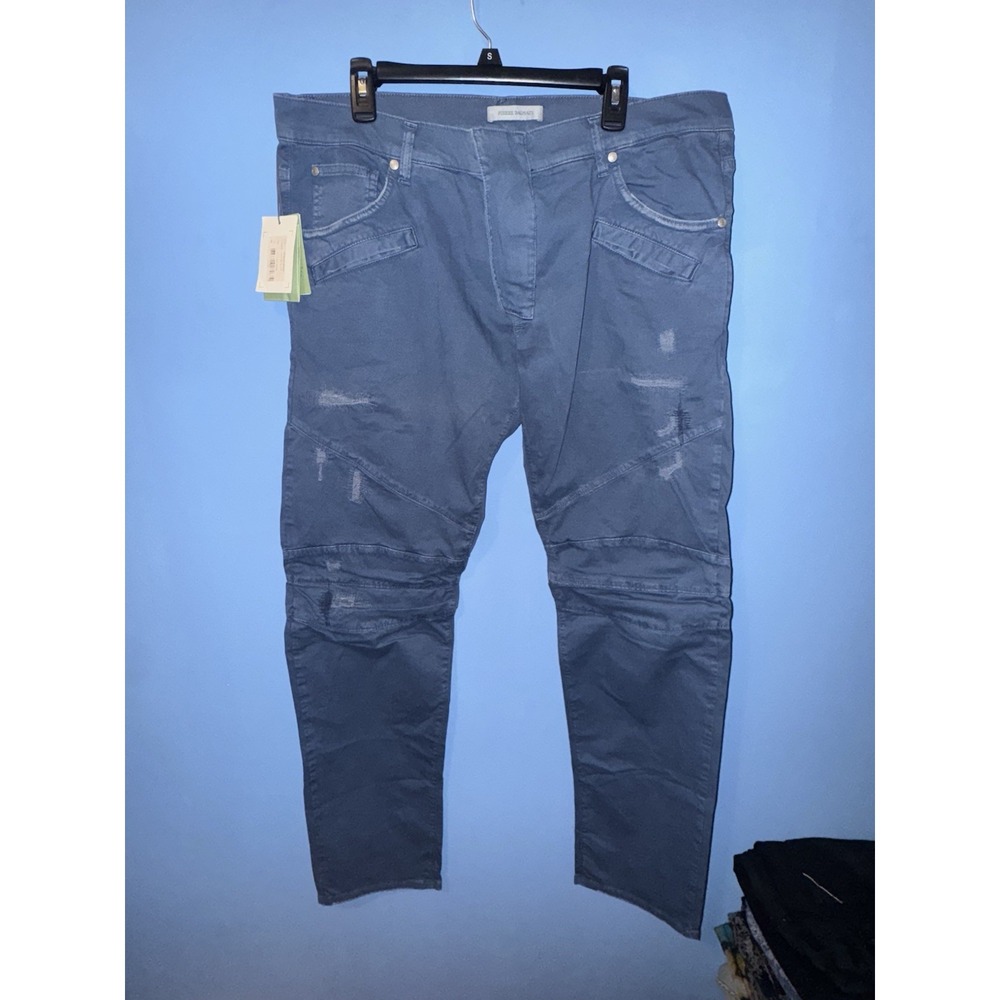 Pierre Balmain Mens Moto Biker Jeans Blue Distressed Italy NWT Size 40 HP56205J